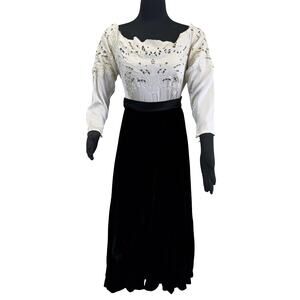 Vintage 80s Nancy Johnson Silk Rayon Velvet Formal Dress Edwardian Holiday Midi